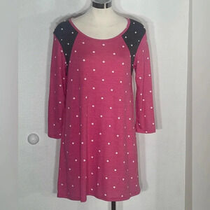 Lilypad raglan pink white polka dot top Pearl embellishments nwot medium tunic